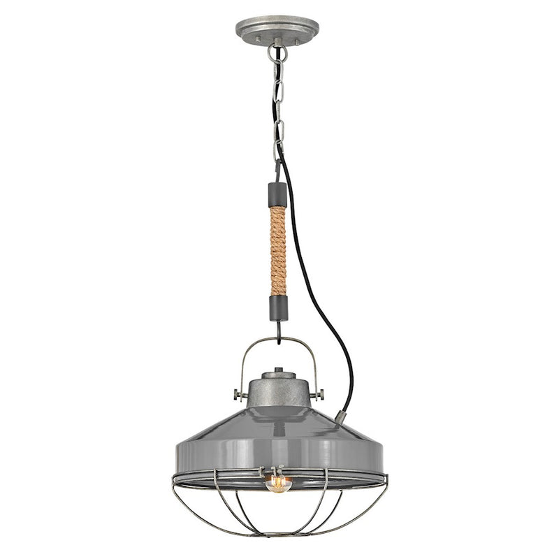 Hinkley Brooklyn 14in 1-Light Pendant | Rustic Industrial Steel and French Gray Metal | Kitchen Island & Dining Room | 14 x 14 x 24 in | Model 34907RP