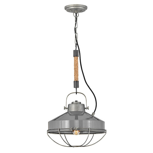 Hinkley Brooklyn 14in 1-Light Pendant | Rustic Industrial Steel and French Gray Metal | Kitchen Island & Dining Room | 14 x 14 x 24 in | Model 34907RP