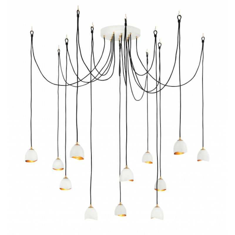 Hinkley Nula 12-Light Chandelier | Modern Glam Shell White Steel and Gold Leaf Interior | Dining Room & Living Room | 18 x 18 x 73 in | Model 35908SHW