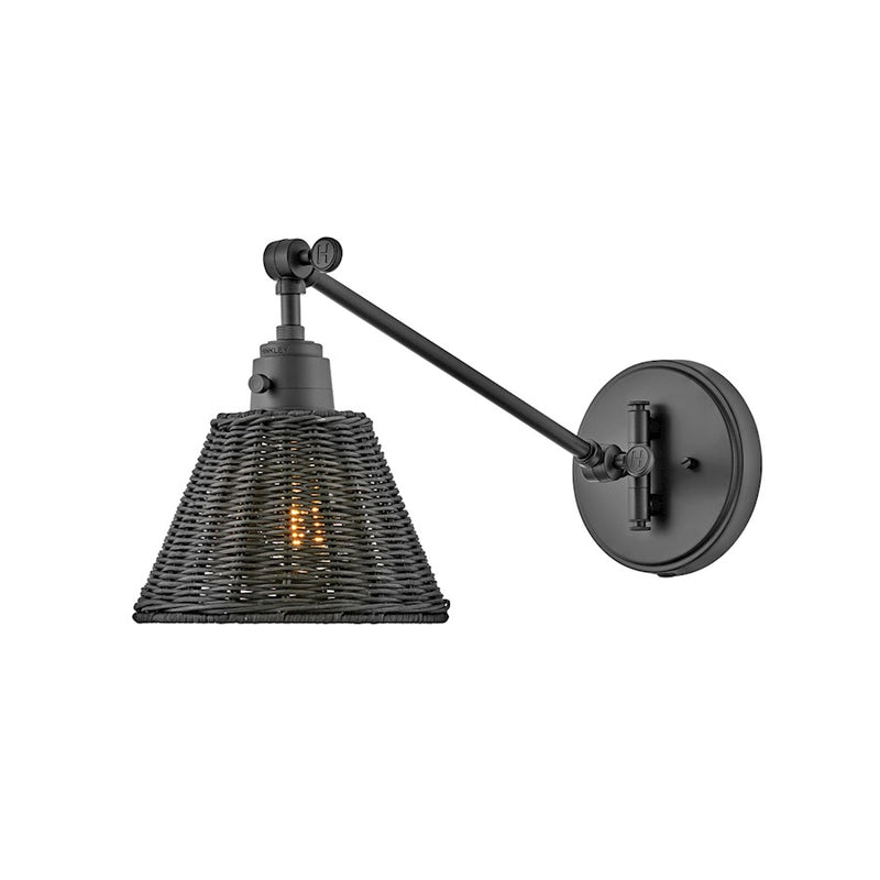 Hinkley Arti 19in 1-Light Wall Sconce | Transitional Black Steel and Black Natural Rattan Shade | Bedroom & Hallway Accent Light | 19 x | Model 3690BK-BKT