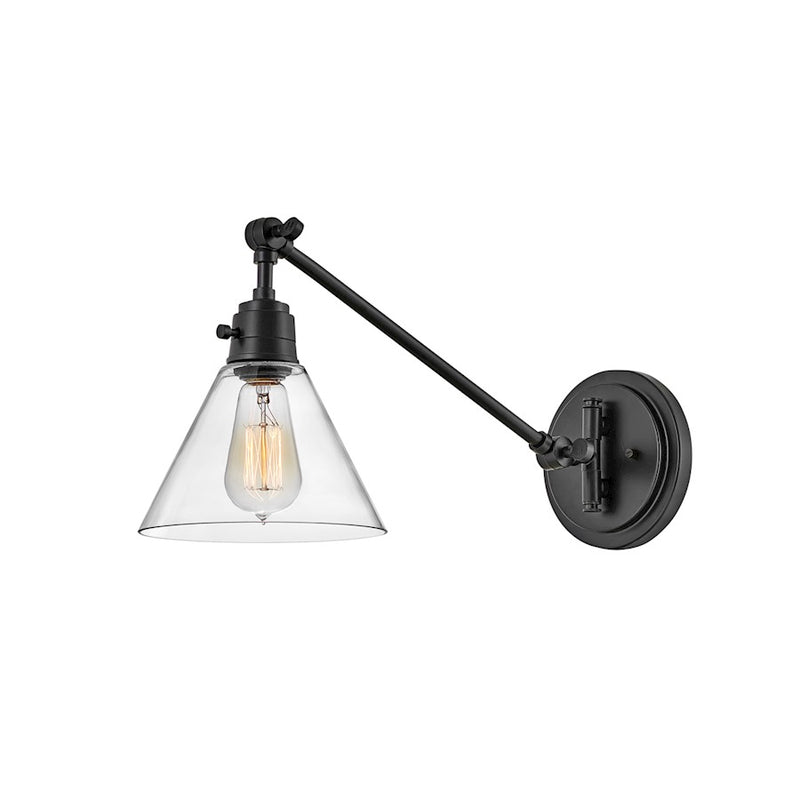 Hinkley Arti 9in 1-Light Wall Sconce | Transitional Black Steel and Clear Glass | Bedroom & Hallway Accent Light | 9 x 8 x 12 in | Model 3691BK-CL