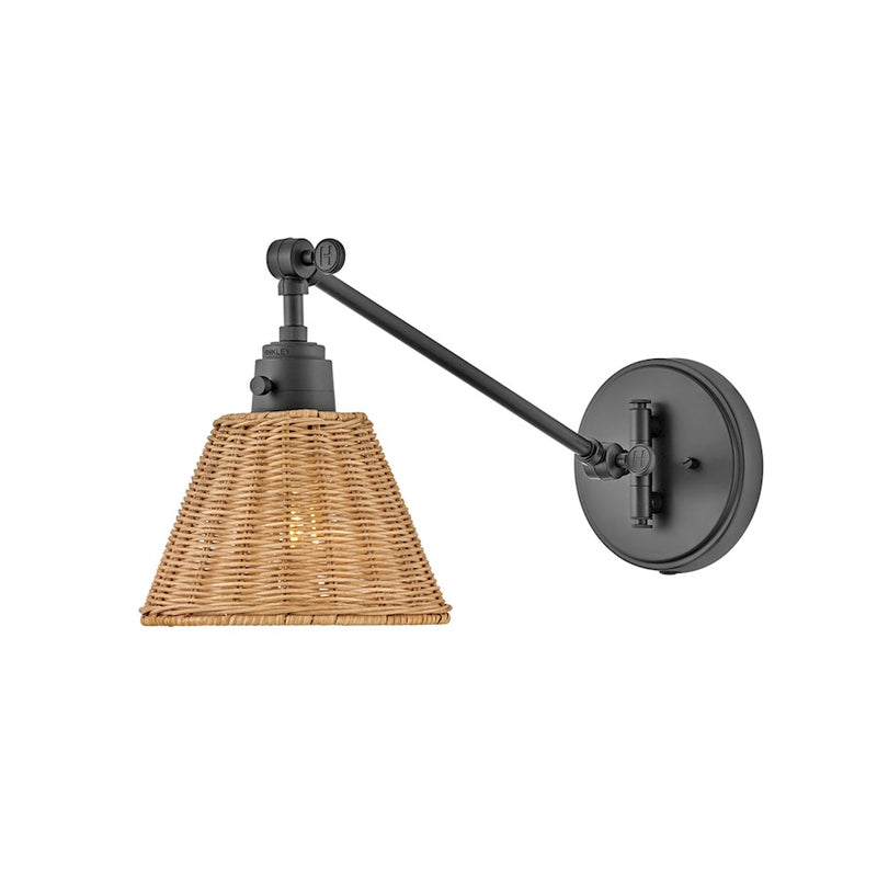 Hinkley Arti 12in 1-Light Wall Sconce | Transitional Black Steel and Light Natural Rattan | Living Room & Bedroom Accent | 19 x 8 x 12 | Model 3690BK-NAT