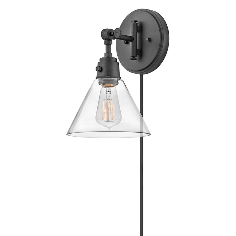 Hinkley Arti 9in 1-Light Wall Sconce | Transitional Black Steel and Clear Glass | Bedroom & Hallway Accent Light | 9 x 8 x 12 in | Model 3691BK-CL