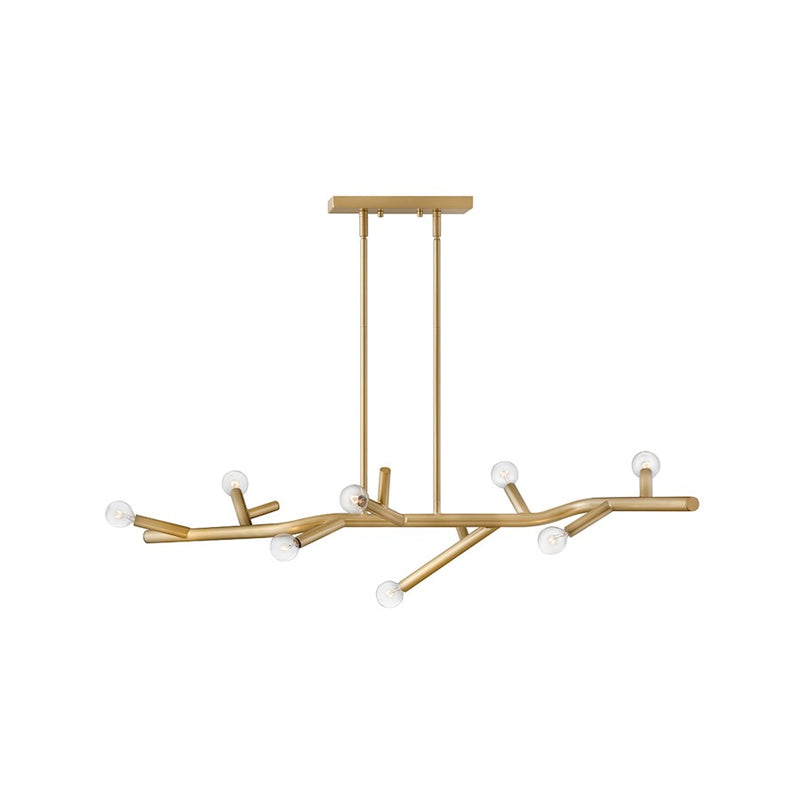 Hinkley Twiggy 38in 8-Light Linear Chandelier | Modern Light Brass Steel | Living Room & Dining Room | 20 x 38 x 9 in | Model 37095LB