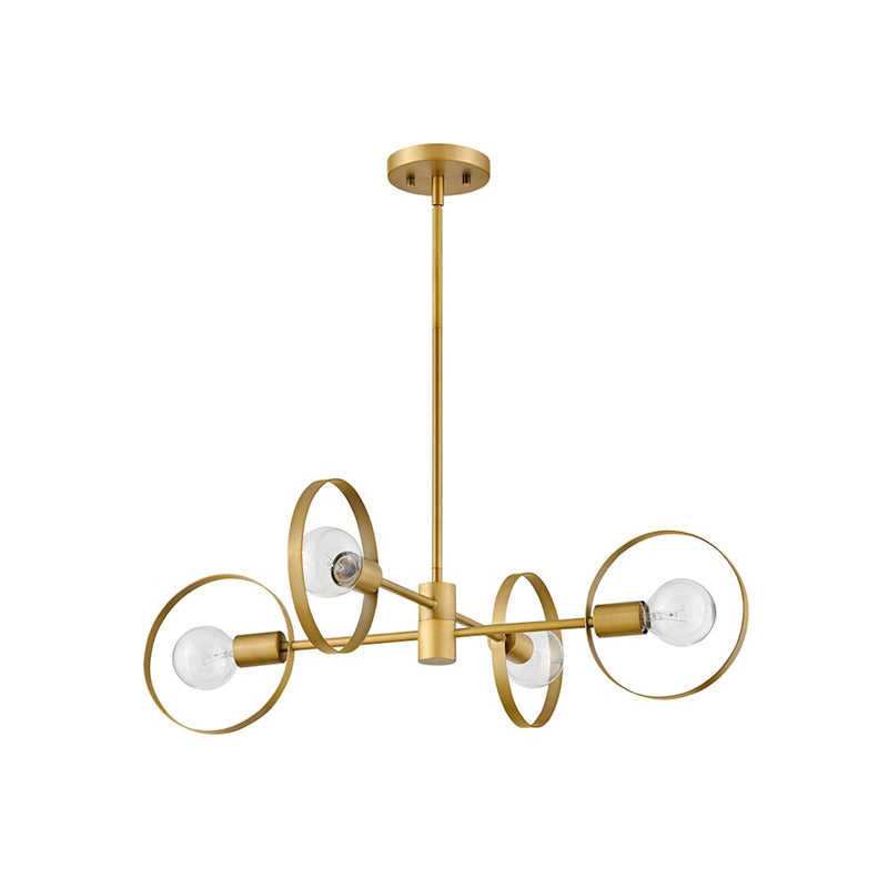 Hinkley Desi 30in 4-Light Chandelier | Mid-Century Modern Lacquered Brass Steel | Foyer & Dining Room | 30 x 30 x 9 in | Model 37294LCB