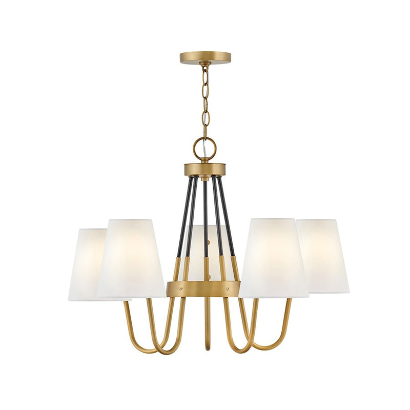 Hinkley Aston 28in 5-Light Chandelier | Traditional Heritage Brass and Black Steel with Off-White Fabric Shades | Living Room & Dining | Model 37385HB