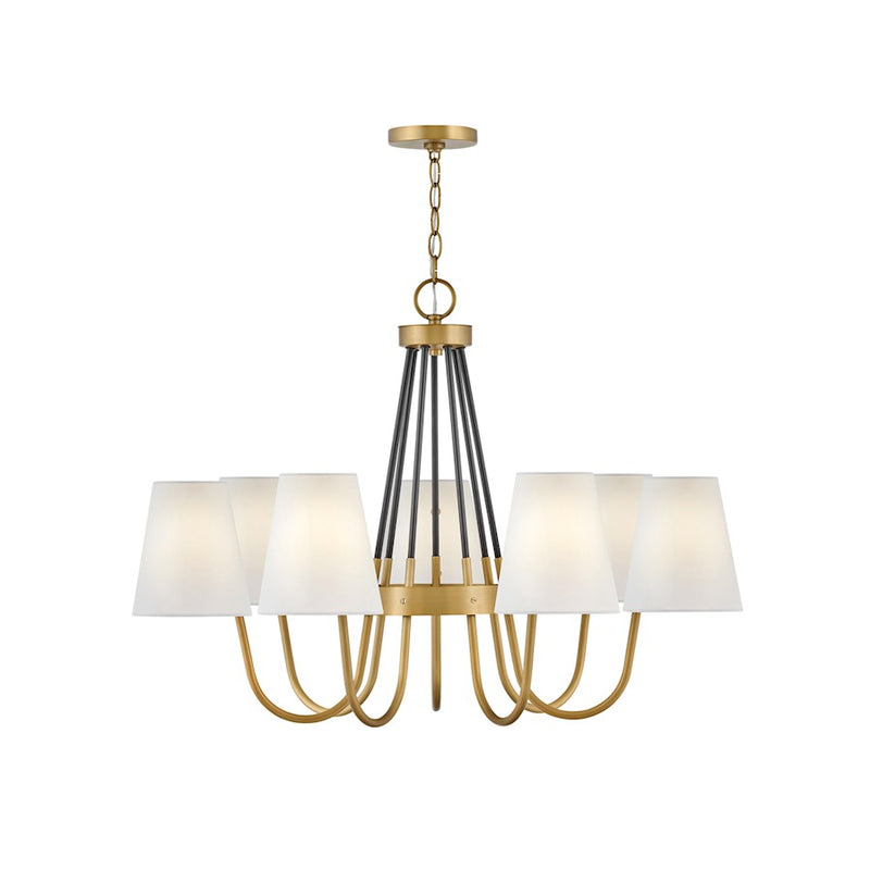 Hinkley Aston 28in 5-Light Chandelier | Traditional Heritage Brass and Black Steel with Off-White Fabric Shades | Living Room & Dining | Model 37385HB