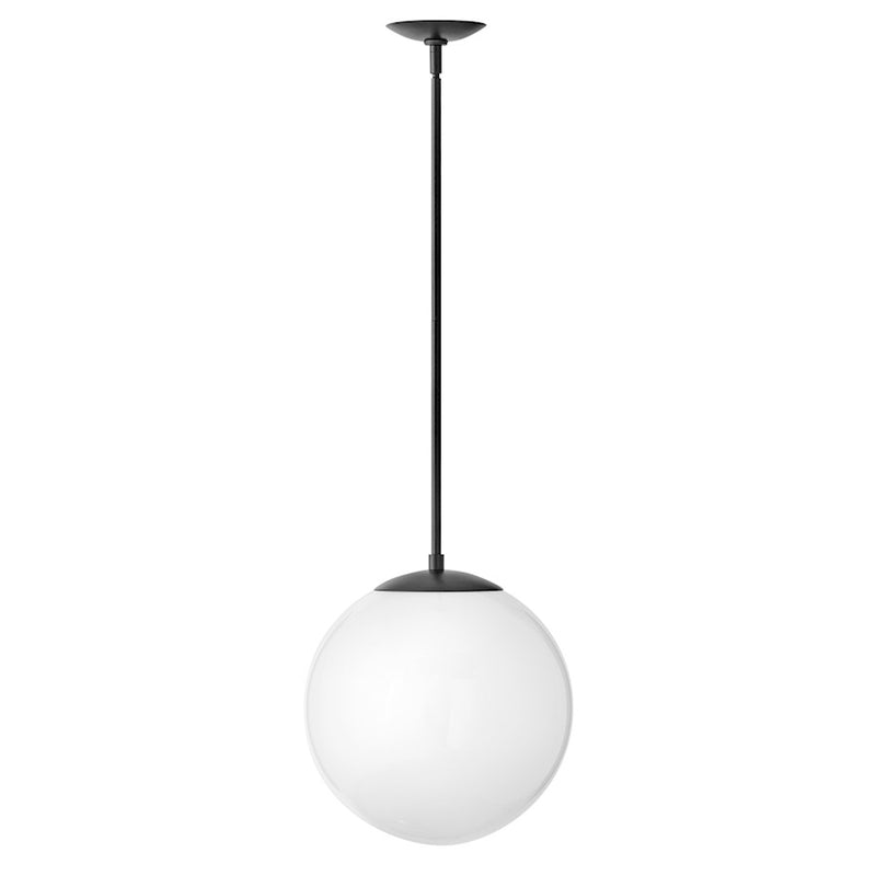 Hinkley Warby 14in 1-Light Pendant | Mid-Century Modern Black Steel and Etched Opal Glass | Kitchen Island & Dining Room | 14 x 14 x 14 | Model 3744BK-WH