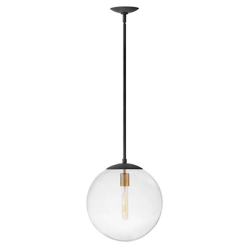 Hinkley Warby 14in 1-Light Pendant | Mid-Century Modern Polished Antique Nickel Steel and Clear Glass | Kitchen Island & Dining Room | 13.5 | Model 3744PL