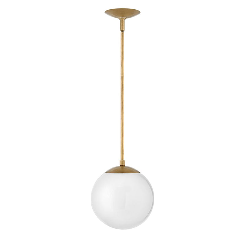 Hinkley Warby 1-Light Small Pendant | Mid-Century Modern Heritage Brass Steel and Etched Opal Glass | Kitchen Island & Dining Room | 9.5 | Model 3747HB-WH