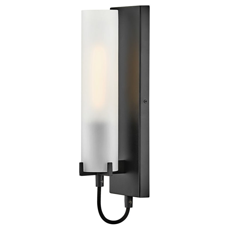 Hinkley Ryden 16in 1-Light Wall Sconce | Transitional Black Steel and Etched Glass | Bedroom & Hallway Accent Light | 4.75 x 4.5 x | Model 37850BK-WH