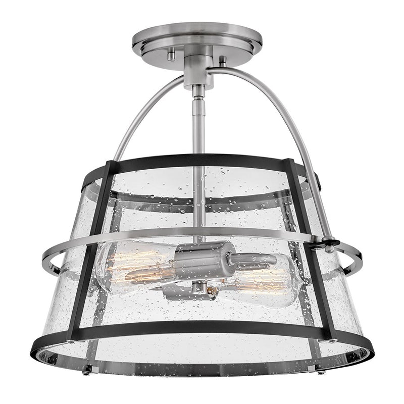 Hinkley Tournon 15in 2-Light Semi-Flush Mount | Transitional Brushed Nickel Steel and Clear Seedy Glass | Living Room & Bedroom | 15 x 15 | Model 38111BN