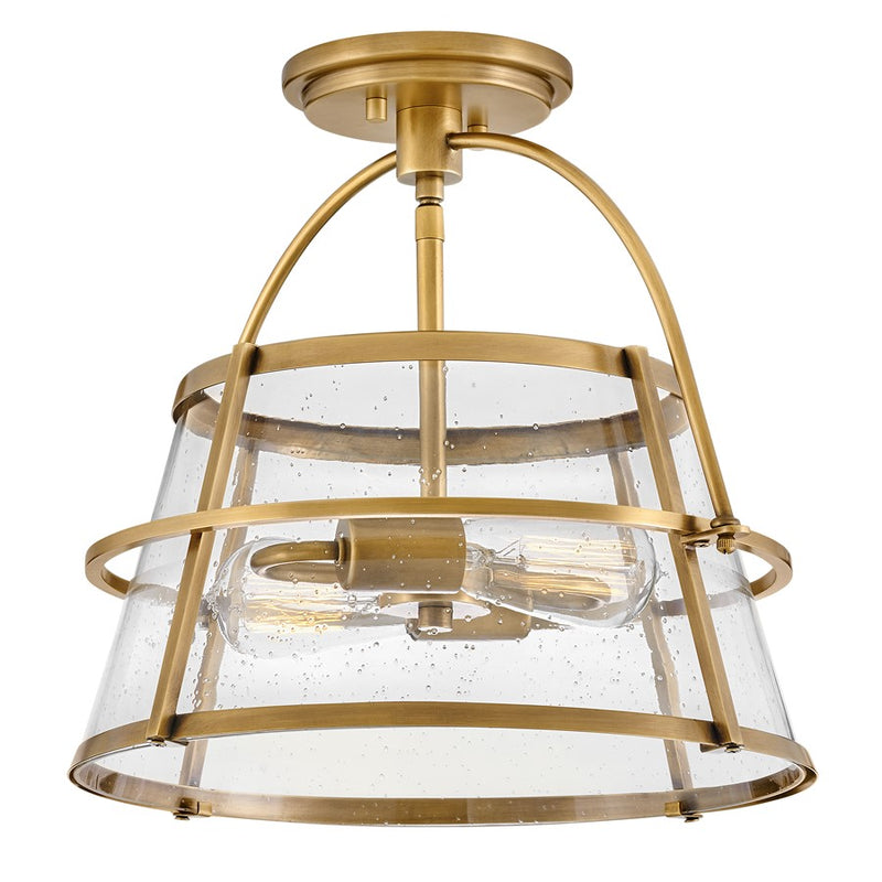 Hinkley Tournon 15in 2-Light Semi-Flush Mount | Transitional Heritage Brass Steel and Clear Seedy Glass | Living Room & Dining Room | Model 38111HB-HB