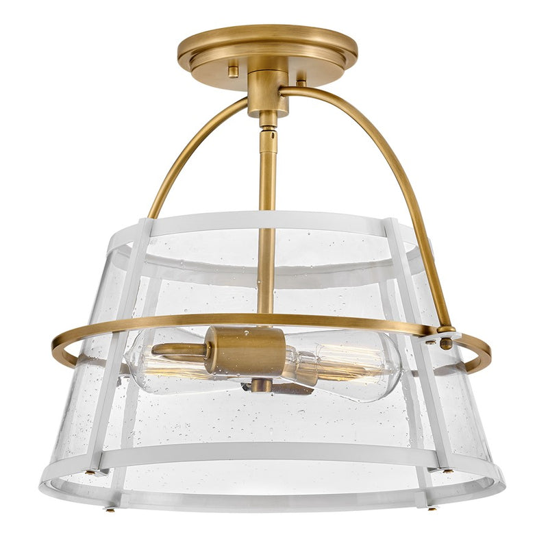 Hinkley Tournon 15in 2-Light Semi-Flush Mount | Transitional Heritage Brass Steel and Clear Seedy Glass | Living Room & Bedroom | 15 x | Model 38111HB-PT