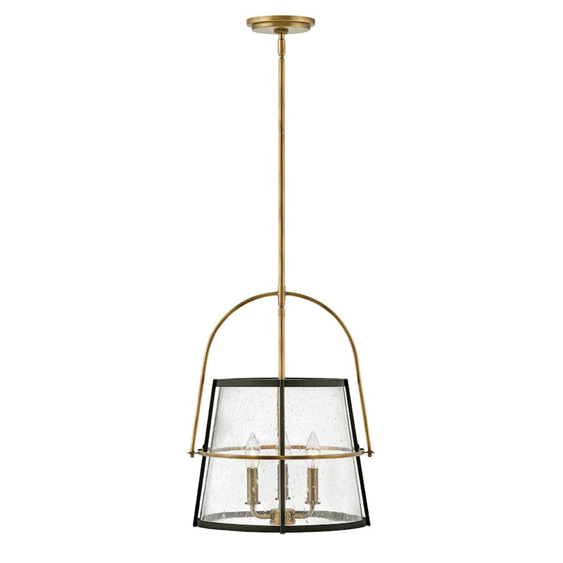 Hinkley Tournon 15in 3-Light Pendant | Transitional Mid-Century Brushed Nickel Steel and Black Clear Seedy Glass | Kitchen Island & Dining | Model 38113BN