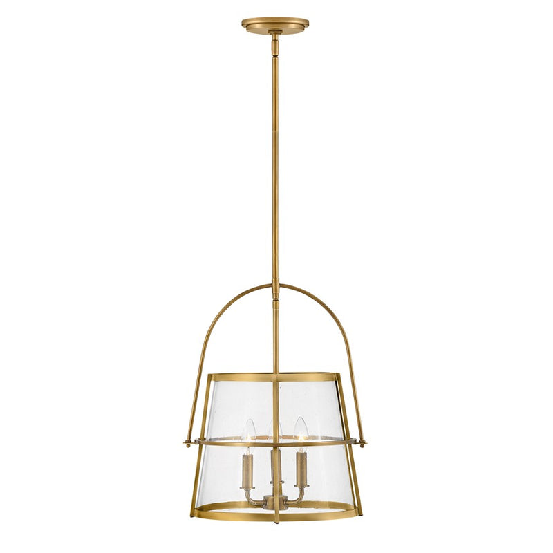 Hinkley Tournon 15in 3-Light Pendant | Transitional Mid-Century Modern Heritage Brass Steel and Clear Seedy Glass | Kitchen Island & | Model 38113HB-HB