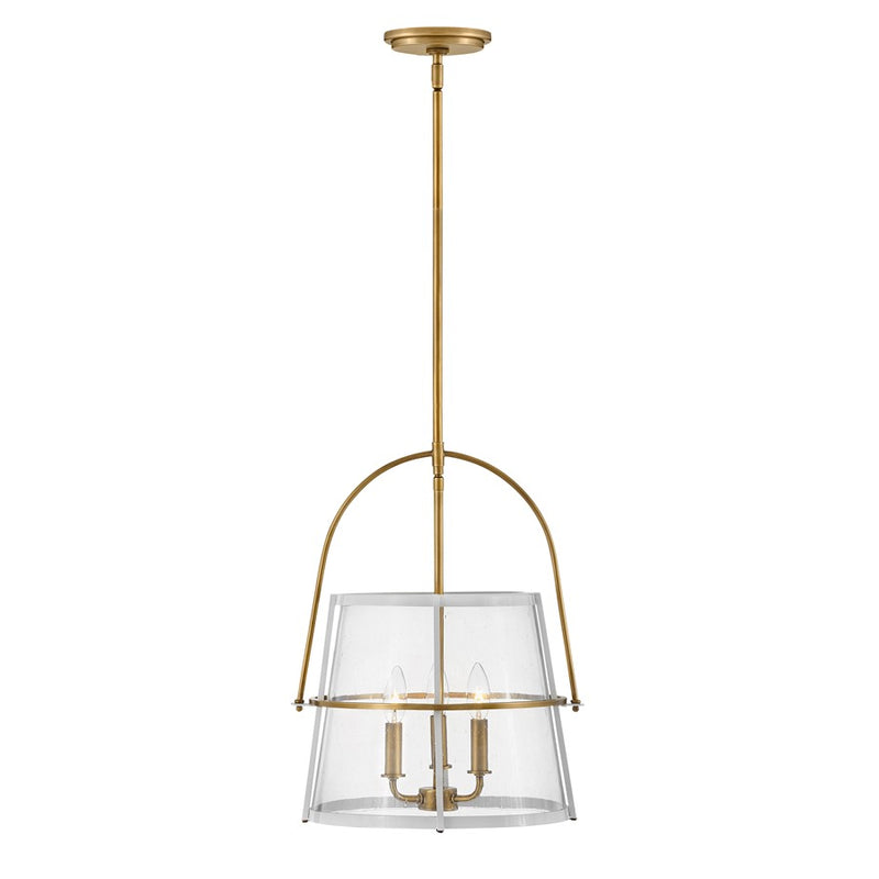 Hinkley Tournon 14in 3-Light Pendant | Mid-Century Modern Steel and Heritage Brass with Clear Seedy Glass | Kitchen Island & Dining | Model 38113HB-PT