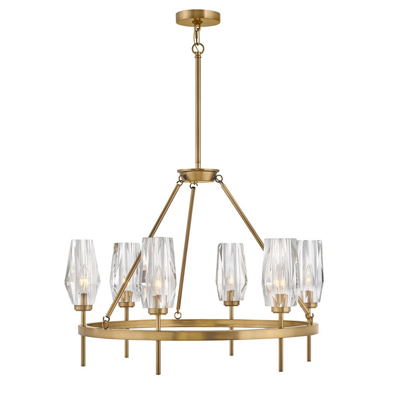 Hinkley Ana 36in 8-Light Chandelier | Modern Heritage Brass Steel and Faceted Clear Crystal | Dining Room & Living Room | 36 x 36 x 25 in | Model 38258HB