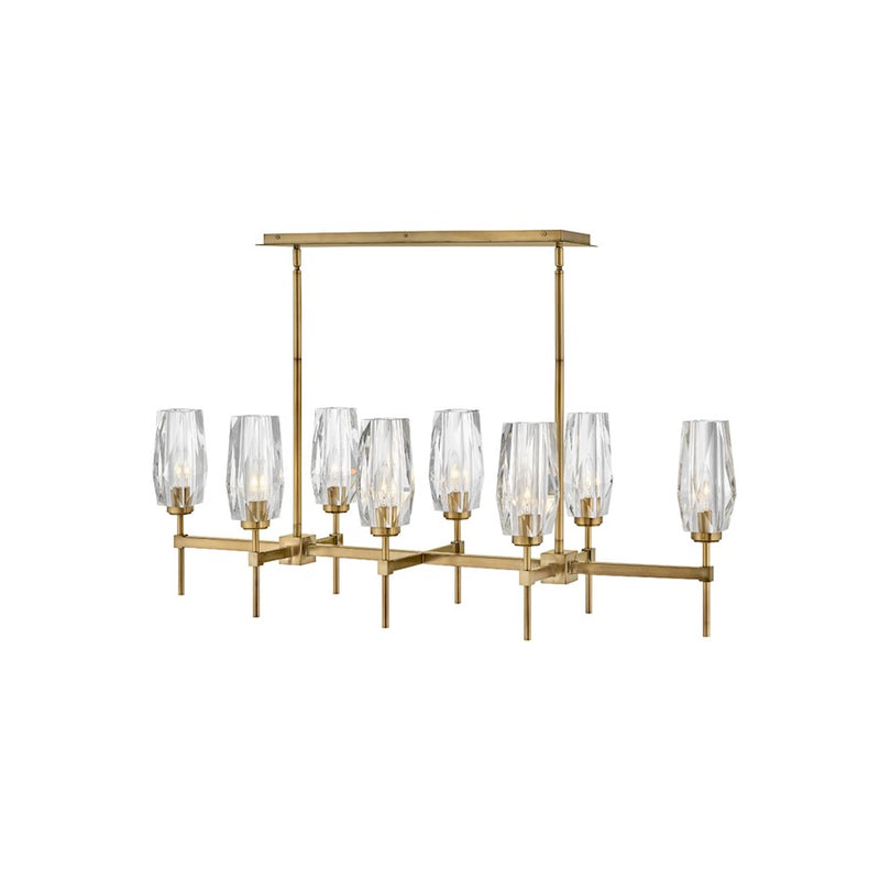Hinkley Ana 46in 8-Light Linear Chandelier | Modern Glam Heritage Brass Steel and Faceted Clear Crystal | Dining Room & Living Room | 14 x | Model 38256HB