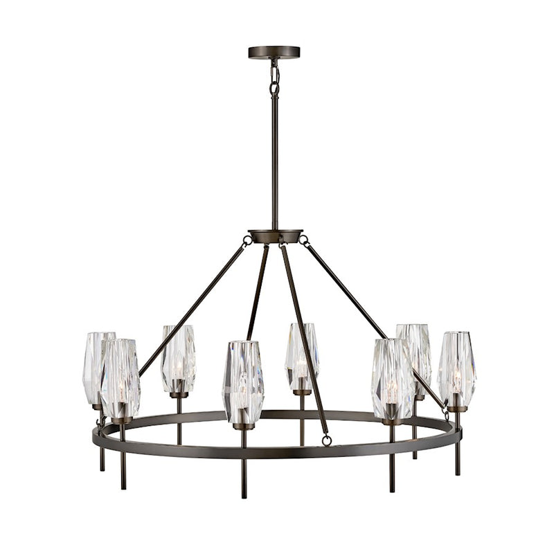 Hinkley Ana 36in 8-Light Chandelier | Modern Glam Black Oxide Steel and Faceted Clear Crystal | Kitchen Island & Dining Room | 36 x 36 x | Model 38258BX