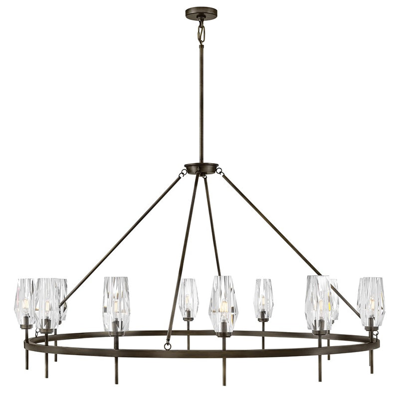 Hinkley Ana 58in 12-Light Chandelier | Glam Modern Black Oxide Steel and Faceted Clear Crystal | Dining Room & Living Room | 58 x 58 x 32 | Model 38259BX