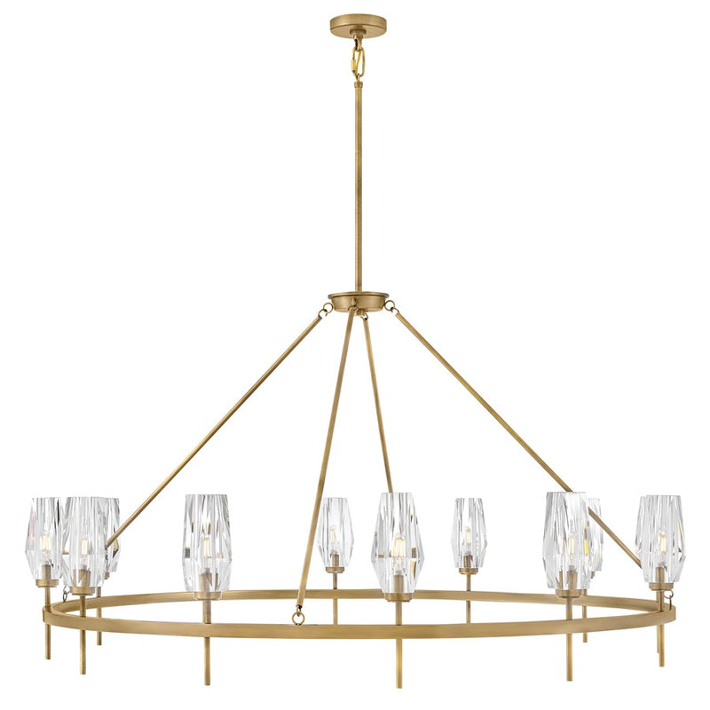 Hinkley Ana 58in 12-Light Chandelier | Glam Heritage Brass Steel and Faceted Clear Crystal | Dining Room & Living Room | 58 x 58 x 32 in | Model 38259HB