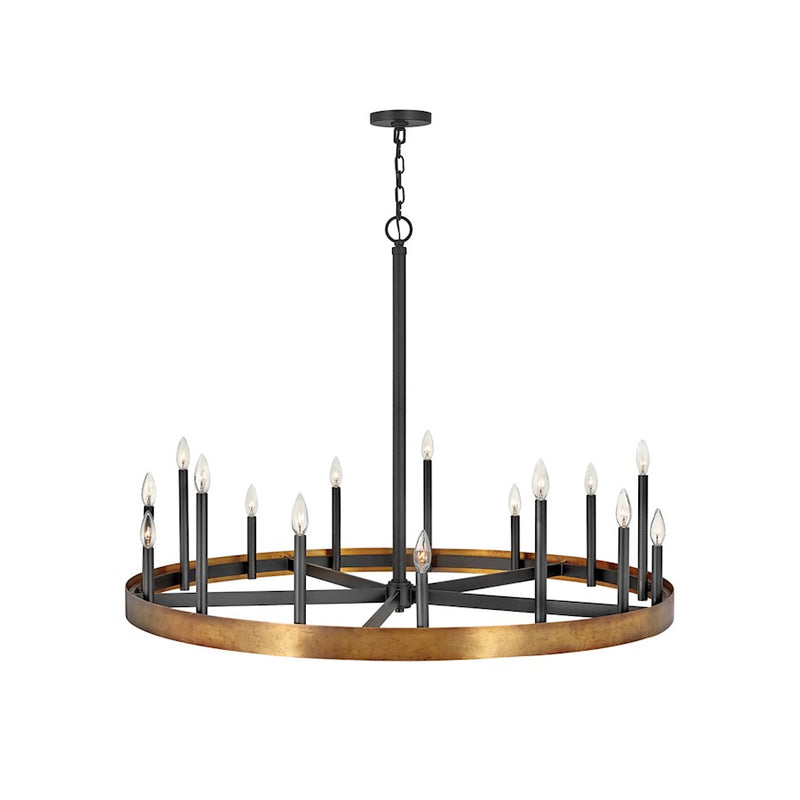 Hinkley Wells 45in 15-Light Chandelier | Industrial Weathered Brass Steel and Black Accent | Dining Room & Living Room | 45 x 45 x 33 in | Model 3865WA