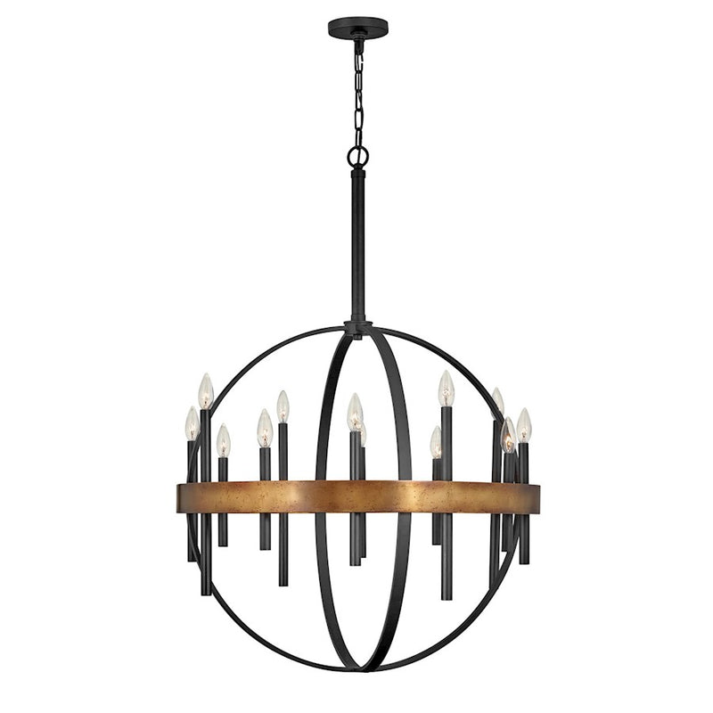 Hinkley Wells 30in 12-Light Chandelier | Industrial Weathered Brass and Black Steel | Dining Room & Living Room | 30 x 30 x 43 in | Model 3867WA
