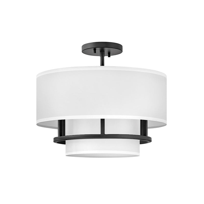 Hinkley Graham 16in 3-Light Semi-Flush Mount | Transitional Polished Nickel Steel and Faux Parchment Shade | Living Room & Dining Room | Model 38893PN