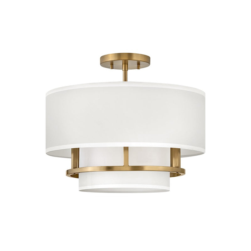 Hinkley Graham 16in 3-Light Semi-Flush Mount | Transitional Polished Nickel Steel and Faux Parchment Shade | Living Room & Dining Room | Model 38893PN