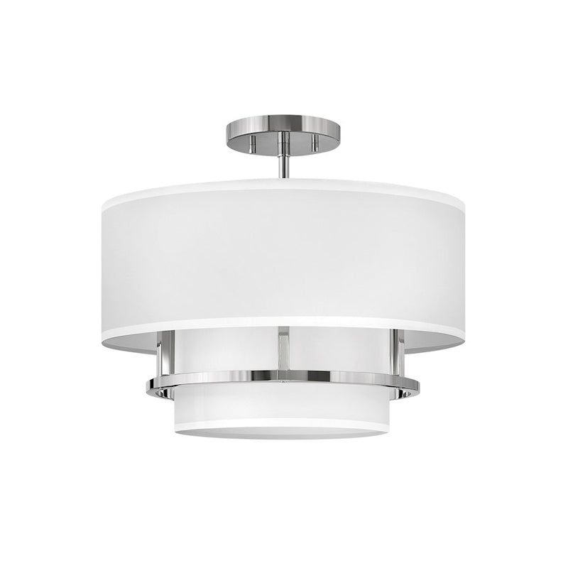Hinkley Graham 16in 3-Light Semi-Flush Mount | Transitional Polished Nickel Steel and Faux Parchment Shade | Living Room & Dining Room | Model 38893PN