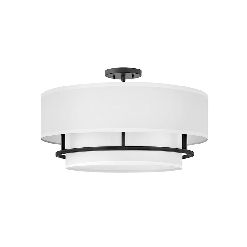 Hinkley Graham 16in 3-Light Semi-Flush Mount | Transitional Polished Nickel Steel and Faux Parchment Shade | Living Room & Dining Room | Model 38893PN