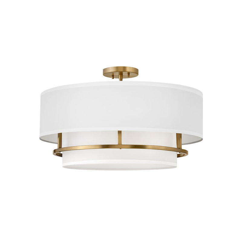 Hinkley Graham 16in 3-Light Semi-Flush Mount | Transitional Polished Nickel Steel and Faux Parchment Shade | Living Room & Dining Room | Model 38893PN