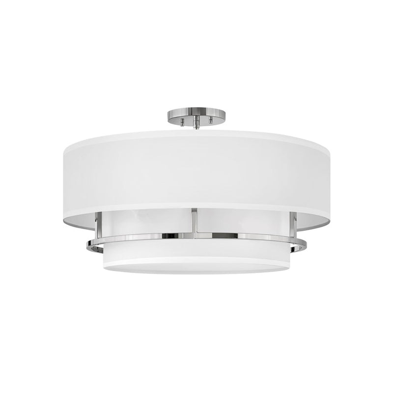 Hinkley Graham 16in 3-Light Semi-Flush Mount | Transitional Polished Nickel Steel and Faux Parchment Shade | Living Room & Dining Room | Model 38893PN