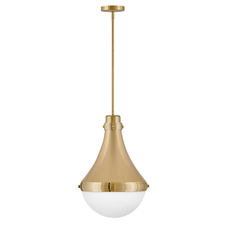 Hinkley Oliver 14in 1-Light Pendant | Traditional Bright Brass Steel and Etched Opal Glass | Kitchen Island & Dining Room | 14 x 14 x 21 | Model 39054BBR