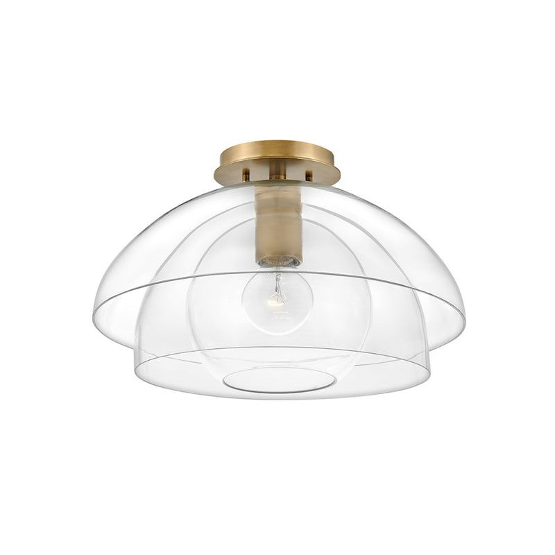 Hinkley Lotus 16in 1-Light Semi-Flush Mount | Transitional Heritage Brass Steel and Clear Glass | Living Room & Dining Room | 16 x 16 x | Model 39061HBR