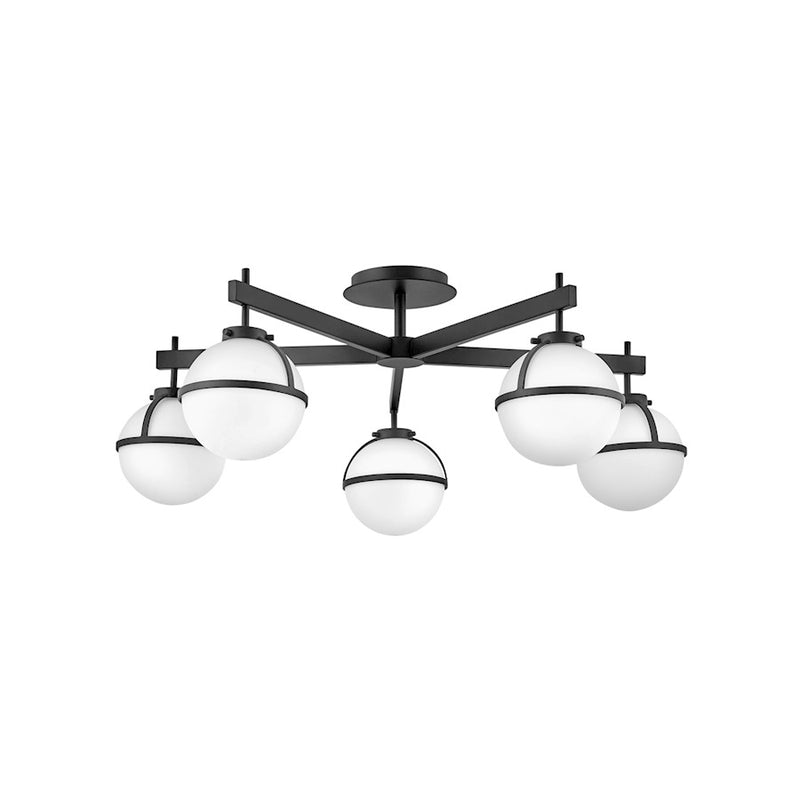 Hinkley Hollis 32in 5-Light Semi-Flush Mount | Transitional Black Steel and Etched Opal Glass | Living Room & Bedroom | 32 x 32 x 12 in | Model 39674BK
