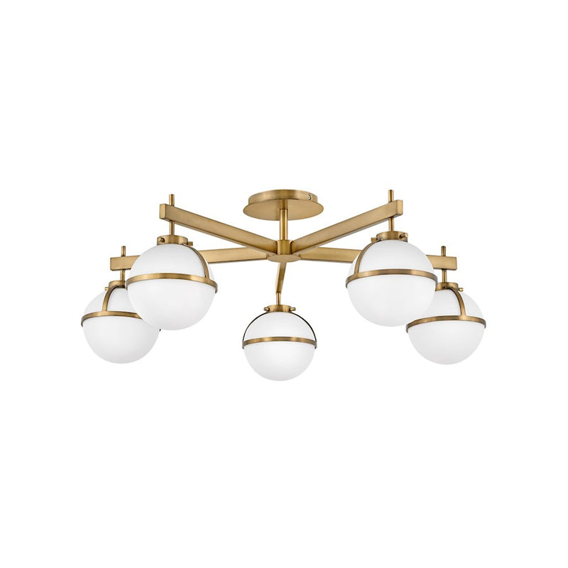 Hinkley Hollis 32in 5-Light Semi-Flush Mount | Transitional Black Steel and Etched Opal Glass | Living Room & Bedroom | 32 x 32 x 12 in | Model 39674BK