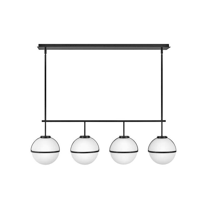 Hinkley Hollis 42in 4-Light Linear Chandelier | Transitional Black Steel and Etched Opal Glass | Dining Room & Living Room | 8 x 42 x 14 in | Model 39675BK
