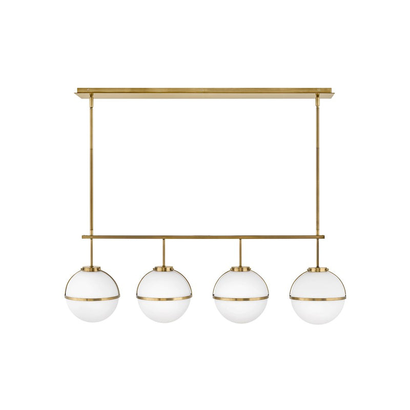 Hinkley Hollis 42in 4-Light Linear Chandelier | Transitional Black Steel and Etched Opal Glass | Dining Room & Living Room | 8 x 42 x 14 in | Model 39675BK