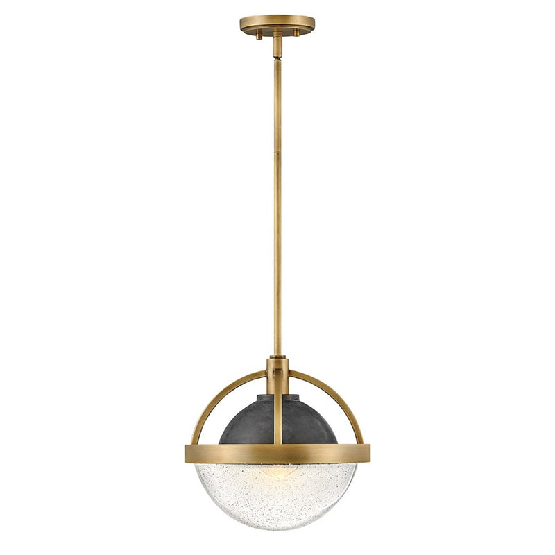 Hinkley Watson 12in 1-Light Pendant | Mid-Century Modern Heritage Brass Steel and Clear Seedy Glass | Kitchen Island & Dining Room | 12 x | Model 40017HB