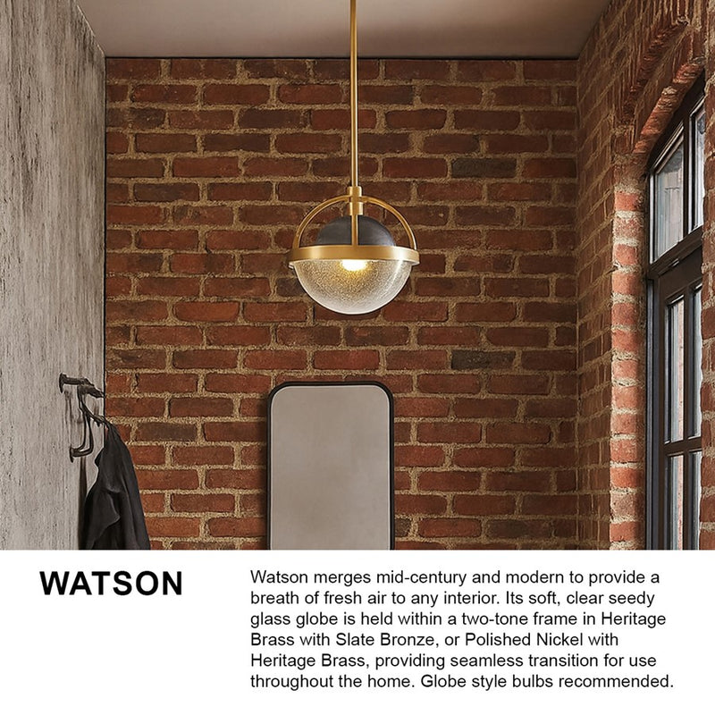 Hinkley Watson 12in 1-Light Pendant | Mid-Century Modern Heritage Brass Steel and Clear Seedy Glass | Kitchen Island & Dining Room | 12 x | Model 40017HB