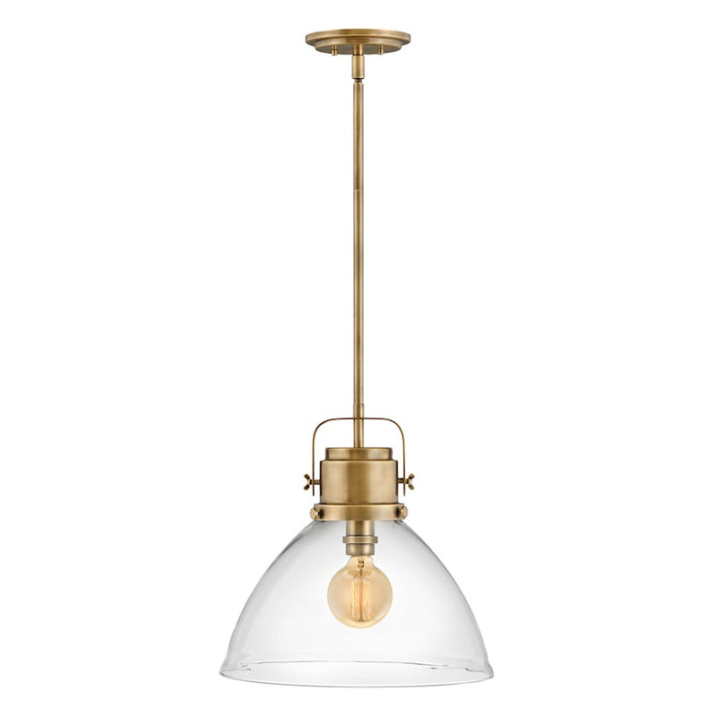 Hinkley Malone 15in 1-Light Pendant | Transitional Industrial Heritage Brass Steel and Clear Glass | Kitchen Island & Dining Room | 15.5 x | Model 40087HB