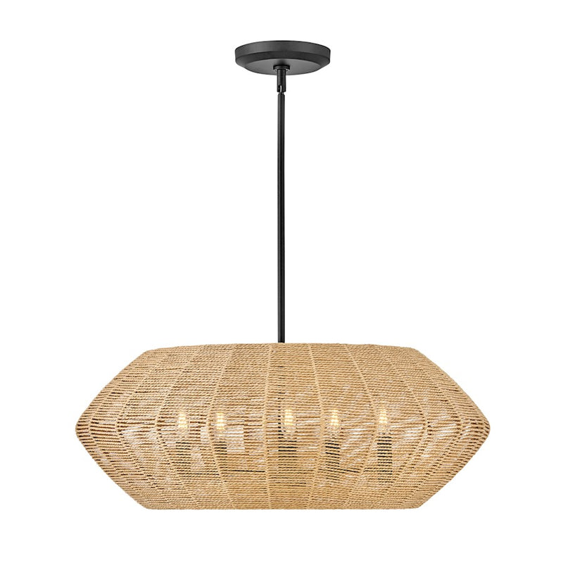 Hinkley Luca 21in 3-Light Drum Chandelier | Transitional Coastal Black Steel and Camel Rattan Shade | Living Room & Dining Room | 21 | Model 40383BLK-CML