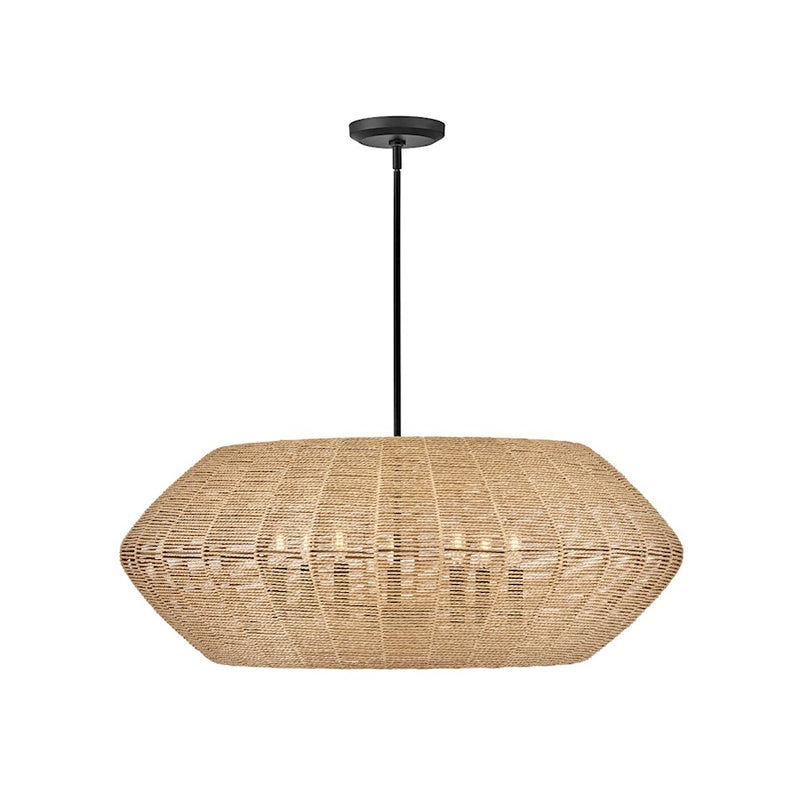 Hinkley Luca 21in 3-Light Drum Chandelier | Transitional Coastal Black Steel and Camel Rattan Shade | Living Room & Dining Room | 21 | Model 40383BLK-CML