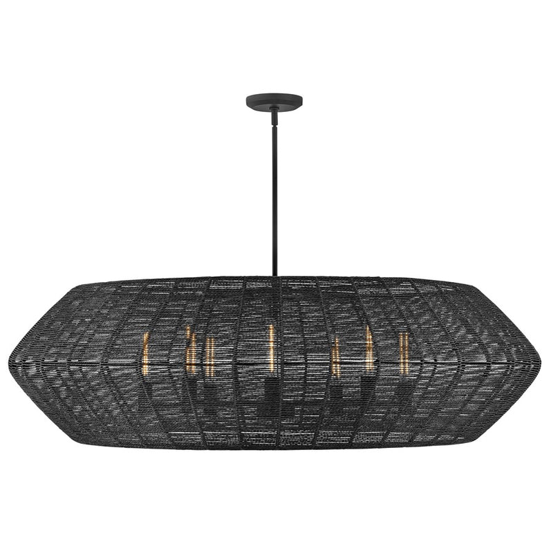 Hinkley Luca 60in 8-Light Chandelier | Coastal Black Steel and Black Woven Shade | Living Room & Dining Room | 60 x 60 x 17 in | Model 40386BLK