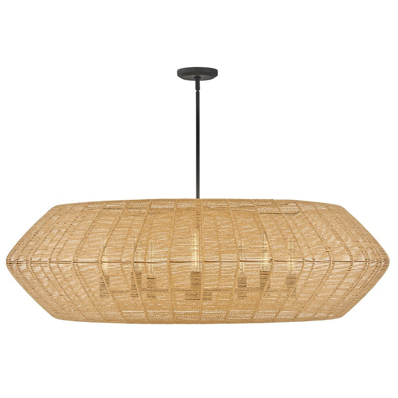Hinkley Luca 60in 8-Light Chandelier | Coastal Black Steel and Camel Woven Shade | Living Room & Dining Room | 60 x 60 x 17 in | Model 40386BLK-CML