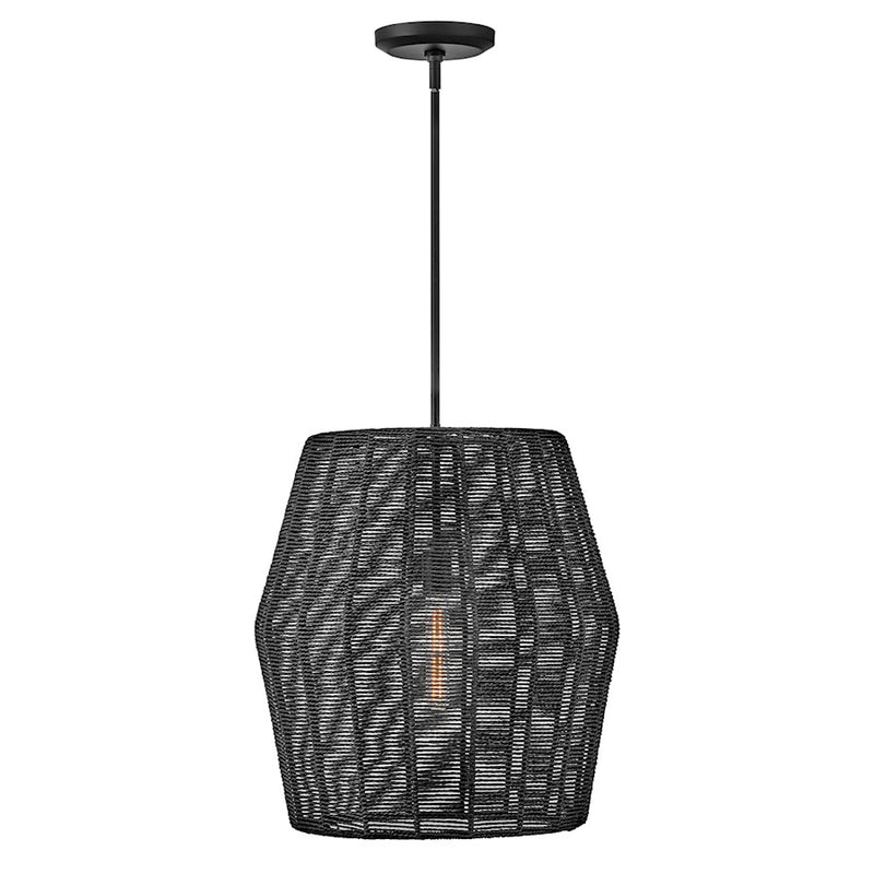 Hinkley Luca 20in 1-Light Pendant | Transitional Coastal Black Steel and Black Woven Shade | Kitchen Island & Dining Room | 20 x 20 x 21 | Model 40387BLK