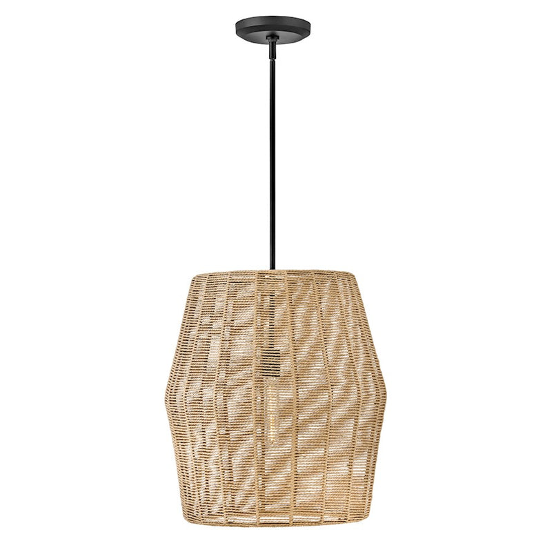 Hinkley Luca 20in 1-Light Pendant | Transitional Coastal Black Steel and Camel Rattan | Kitchen Island & Dining Room | 20 x 20 x 21 in | Model 40387BLK-CML