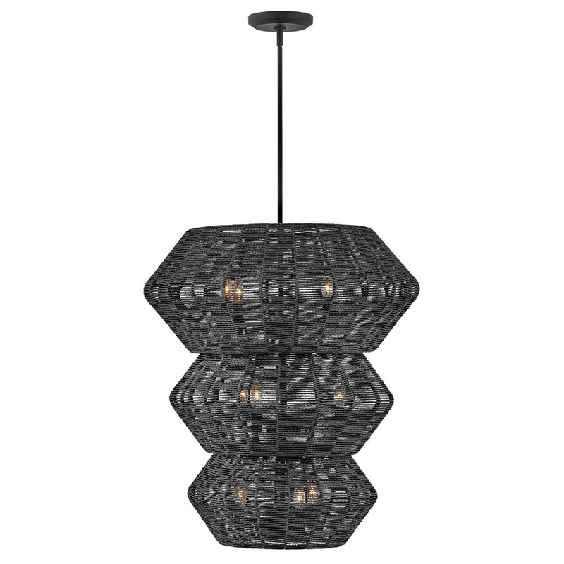 Hinkley Luca 28in 10-Light Chandelier | Coastal Black Woven Drum Shade | Living Room & Dining Room | 27.75 x 27.75 x 31.25 in | Model 40388BLK